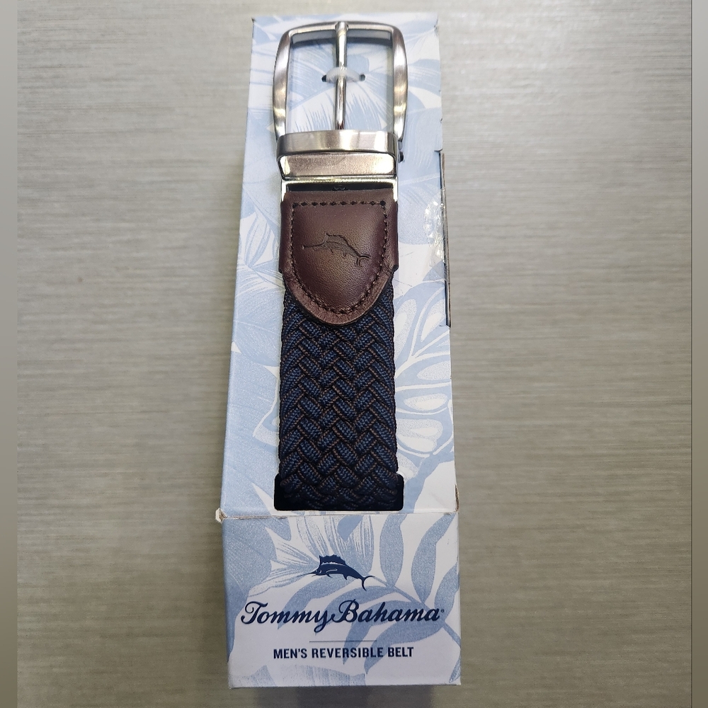 Tommy Bahama Men's Stretch Braided Reversible Belt -NAVY/BROWN L/XL **NEW